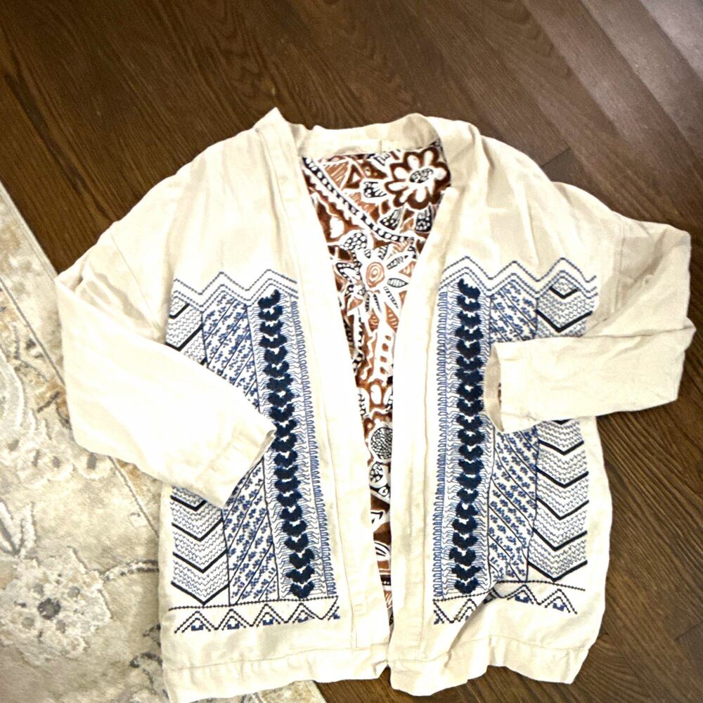 Soft Surroundings Women’sEmbroidered Cardigan BoHo Stitched Cotton M